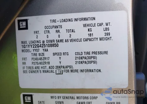 2002 Chevrolet Corvette z USA, uszkodzony, nr VIN 1G1YY22G425108850